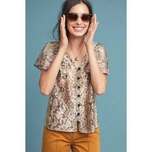 Anthropologie Snake Print Blouse - Brown and Black